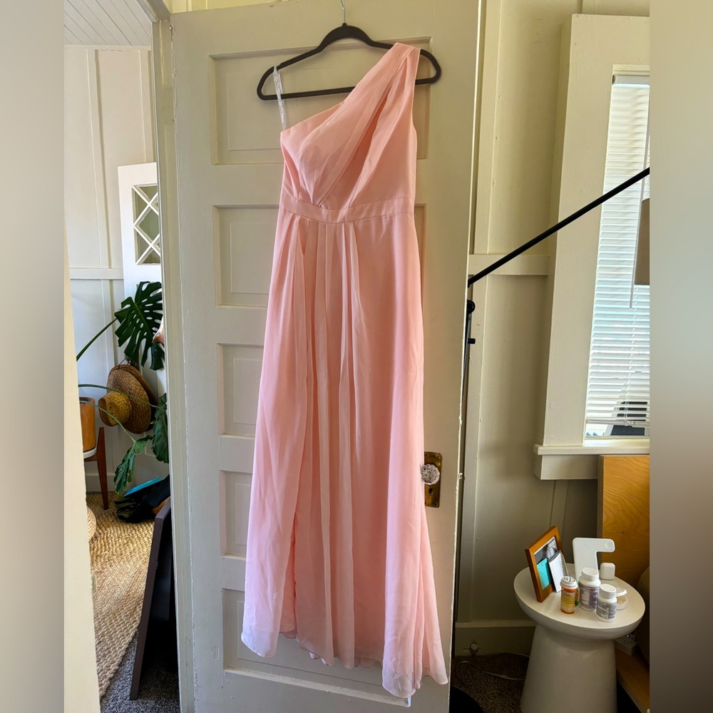 David’s Bridal “Petal” One-Shoulder Bridesmaids Dress with SLIT